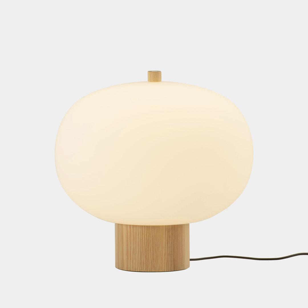 Lampes chevet design ILARGI, H25.5cm LEDS-C4-Lampe de table-Bois, Verre Opalin