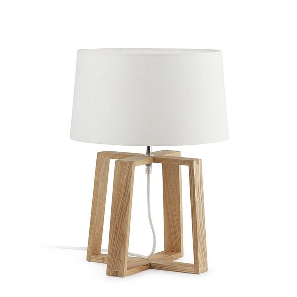 lampes à poser en bois BLISS Blanche, H44cm FARO-Lampe de table-Bois, Métal, Textile