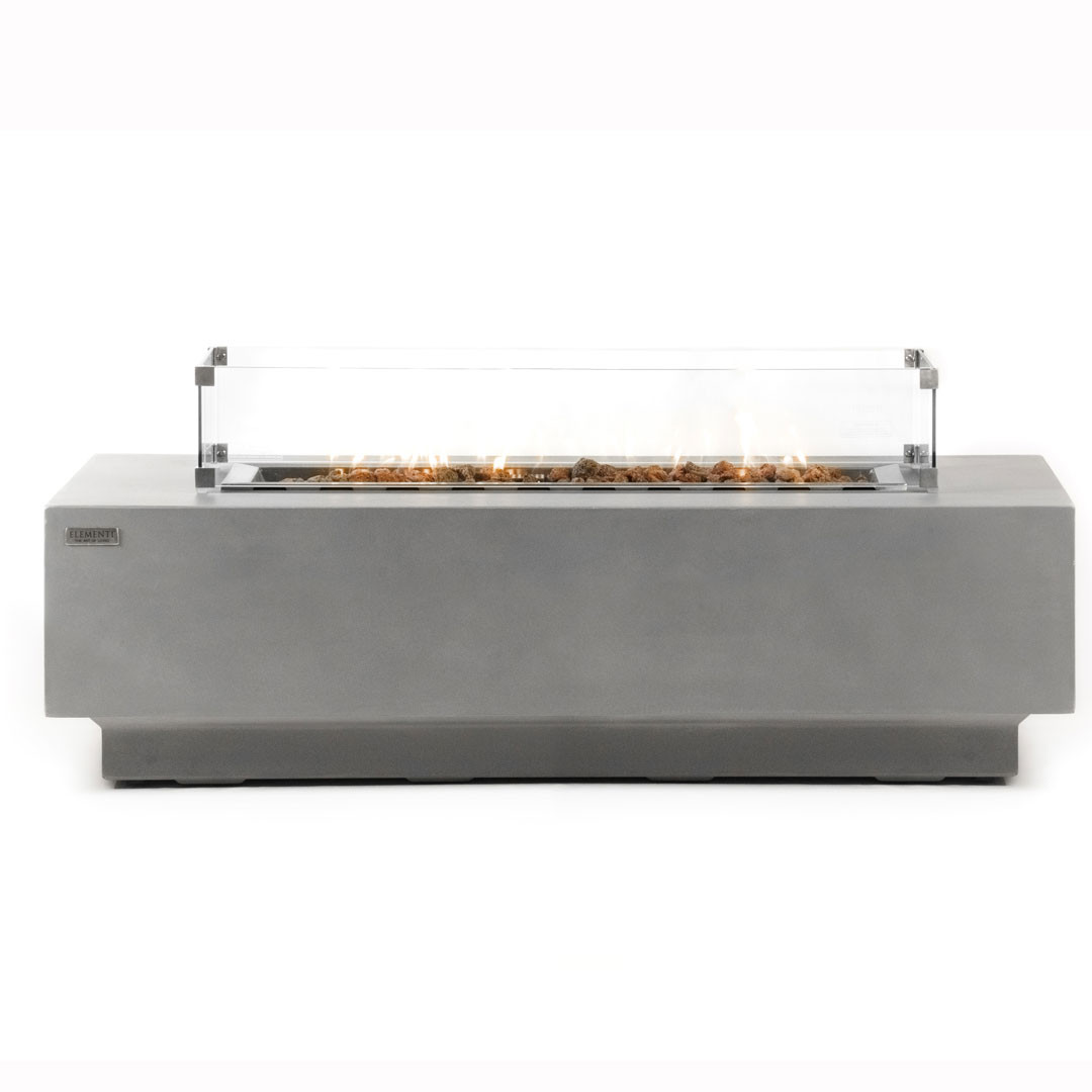 Table basse design & lumineuse GRANVILLE, L152cm ELEMENTI-Table basse avec braséro-Acier Inoxydable, Béton