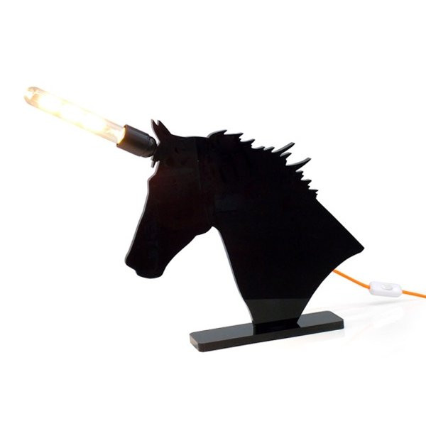 Nos Idées cadeaux LICORNE Noir, H25cm ACRILA-Lampe à poser-Plexiglas®