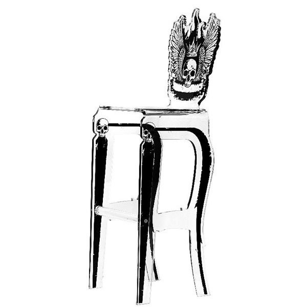 Tabourets de bar TETE DE MORT Transparent, H117cm ACRILA-Chaise haute-Plexiglas®